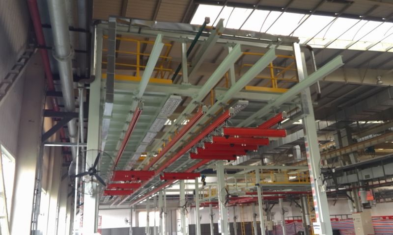Aerial transfer track and lighting